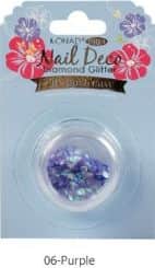 Bling bling זוהרים של Konad . קישוט מסדרת יהלום, מעוצב וזוהר בצבע סגול - עיגול ומשושה זעיר.